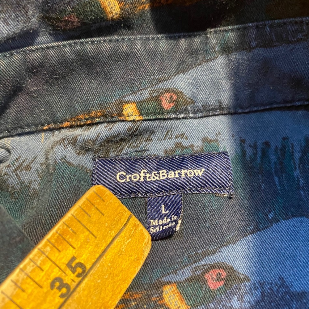 Croft & Barrow Mens Large Blue Pheasant Hunting Bird All Over Print Button Shirt - Picture 3 of 7